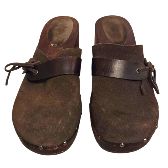 Vintage Y2k 90's American Eagle Wooden Heel Clog Leather Women's Size 10 Brown - Picture 2 of 10